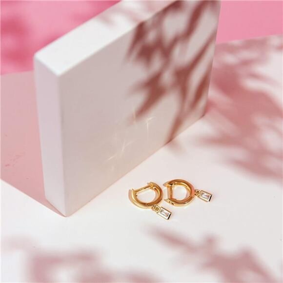 14K Gold Plated Sterling Silver Post Lightweight Drop/Dangle Huggie Earrings - Picture 4 of 6